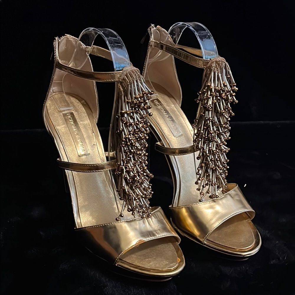 BCBG MaxAzeria Gold Beaded High Heel Sandals